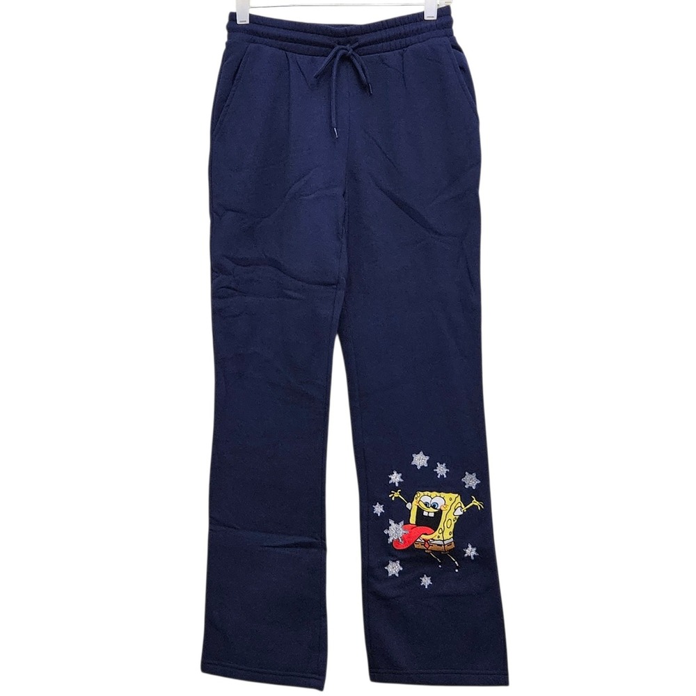 Aeropostale NWT SpongeBob Sweatpants Womens XS Navy Blue Wide Leg Fleece Joggers